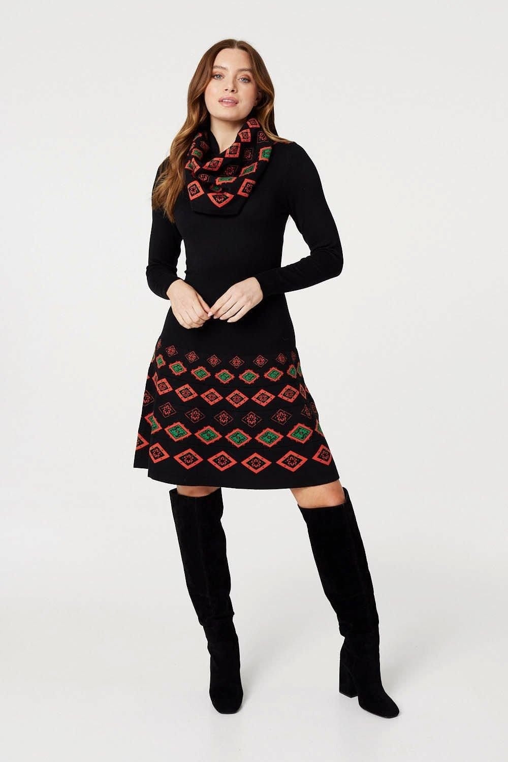 Izabel London Izabel London Women's Printed Fit & Flare Knit Dress in Black - 4
