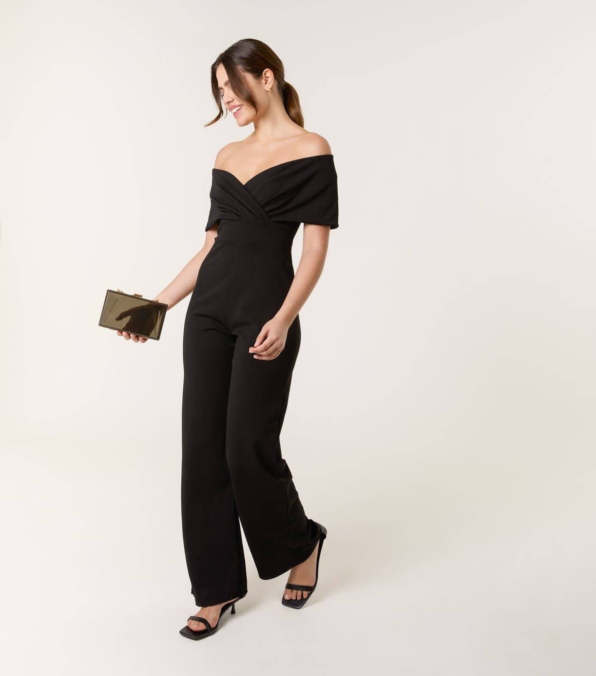 Blue Vanilla Women's Black Bardot Wrap Jumpsuit Blue Vanilla New Look