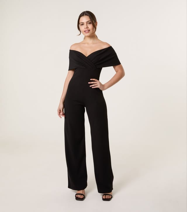 Blue Vanilla Women's Black Bardot Wrap Jumpsuit Blue Vanilla New Look - 3