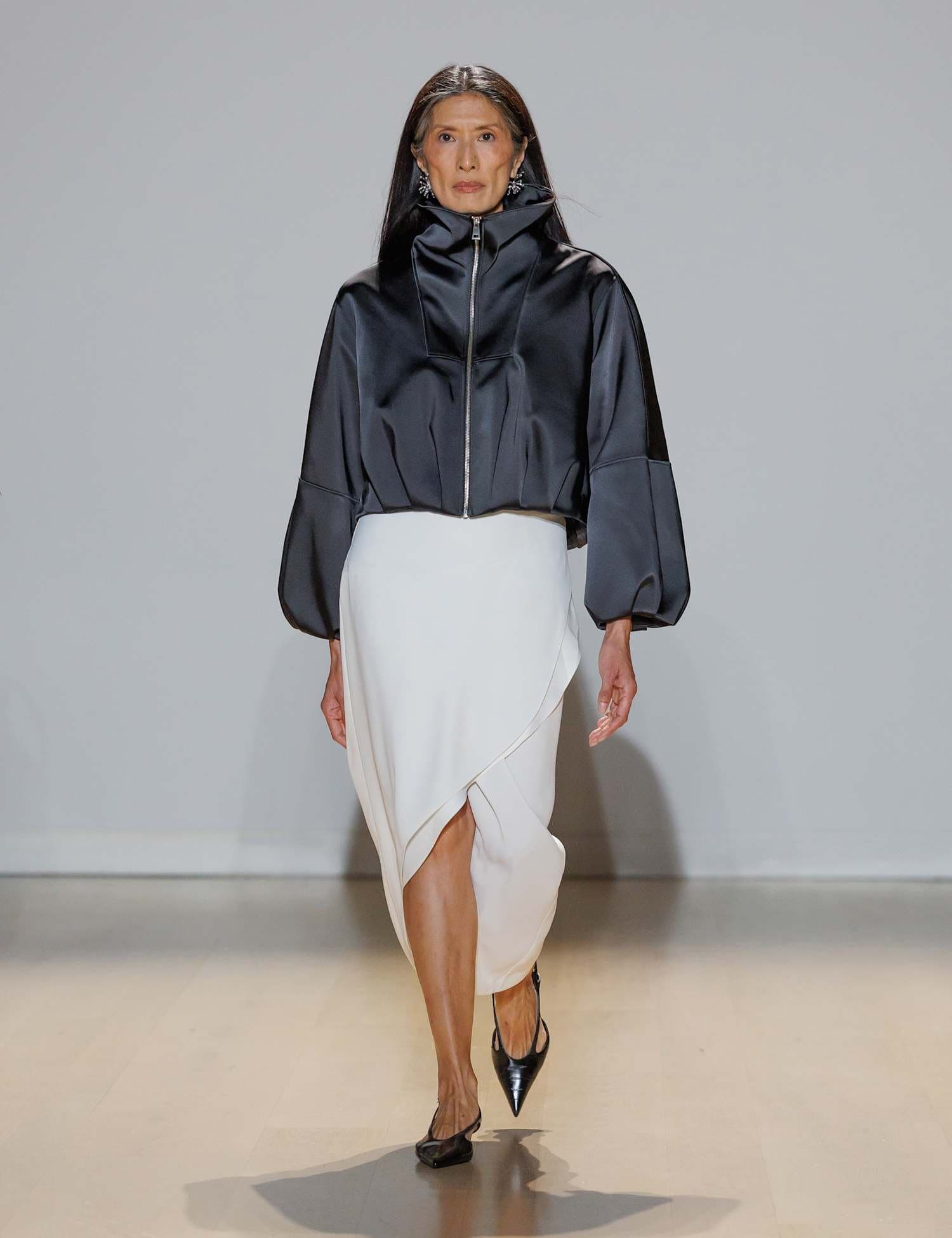 Marks & Spencer M&S Satin Funnel Neck Cropped Bomber Jacket Black
