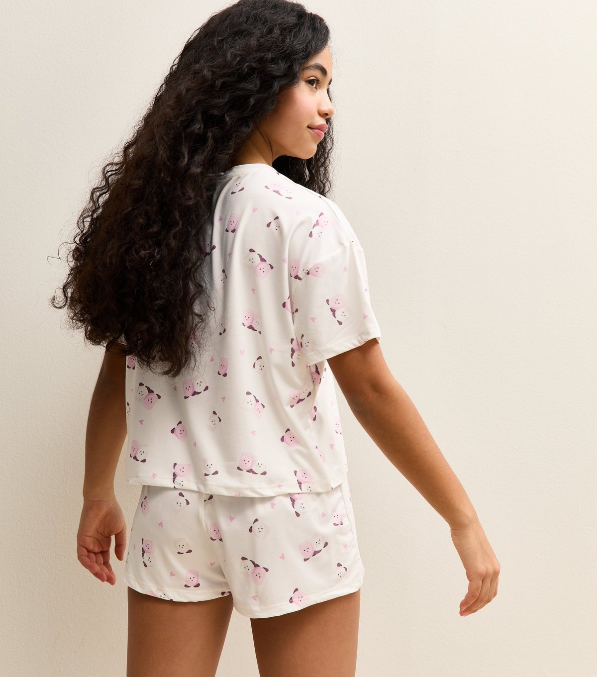 New Look Girls' Cream Marshmallow Print T-Shirt and Shorts Pyjama Set New Look - 4