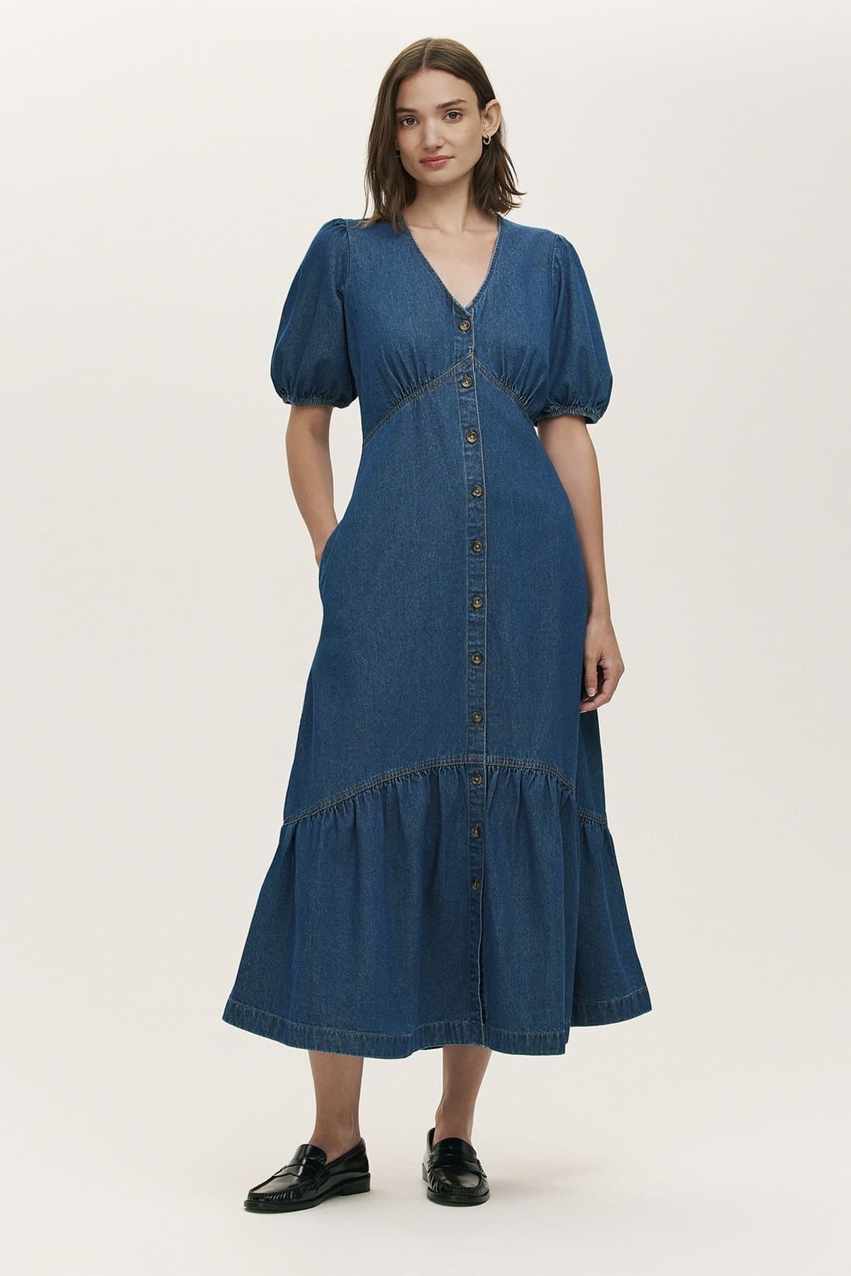 Finery London Finery London Women's Goldie Denim Midi Dress in Mid Blue