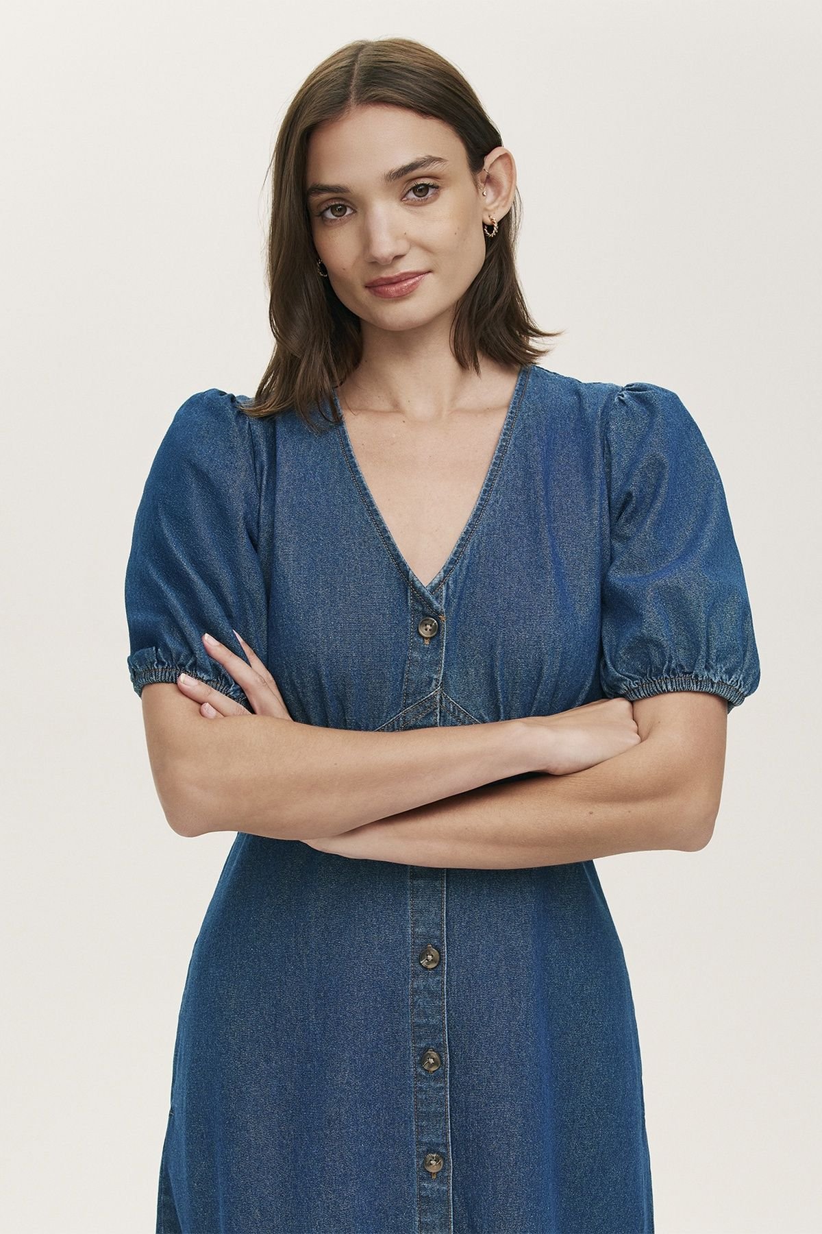 Finery London Finery London Women's Goldie Denim Midi Dress in Mid Blue - 4