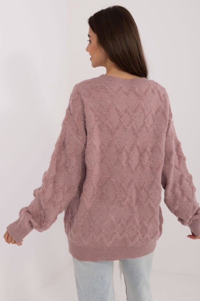 Love Lace Love Lace Women's Jumper Casual Textured Weave Round Neck Sweater in Dusty Pink - 3