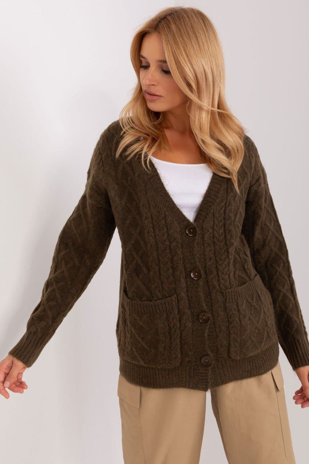 Love Lace Love Lace Women's Variegated V Neck Button Cardigan Sweater in Green