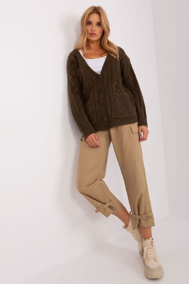 Love Lace Love Lace Women's Variegated V Neck Button Cardigan Sweater in Green - 2
