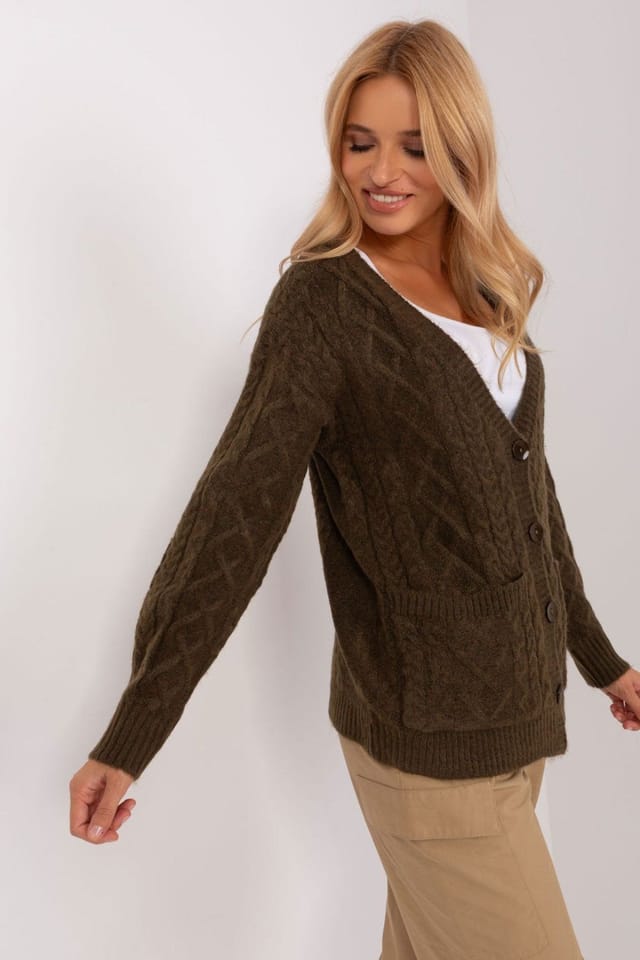 Love Lace Love Lace Women's Variegated V Neck Button Cardigan Sweater in Green - 3