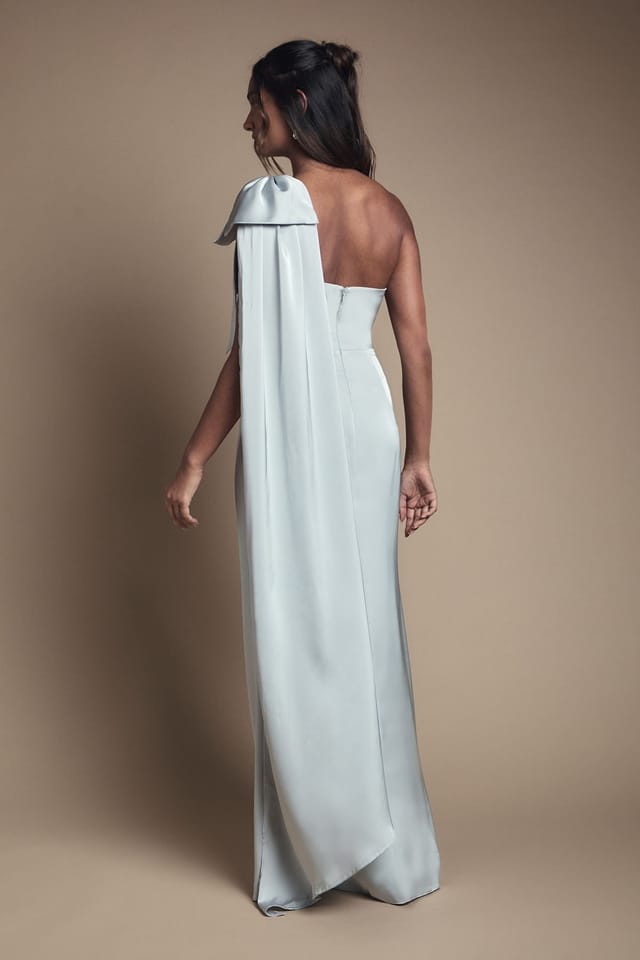 Coast Coast Women's Bow & Drape Detail One Shoulder Satin Bridesmaid Dress in Sage - 3