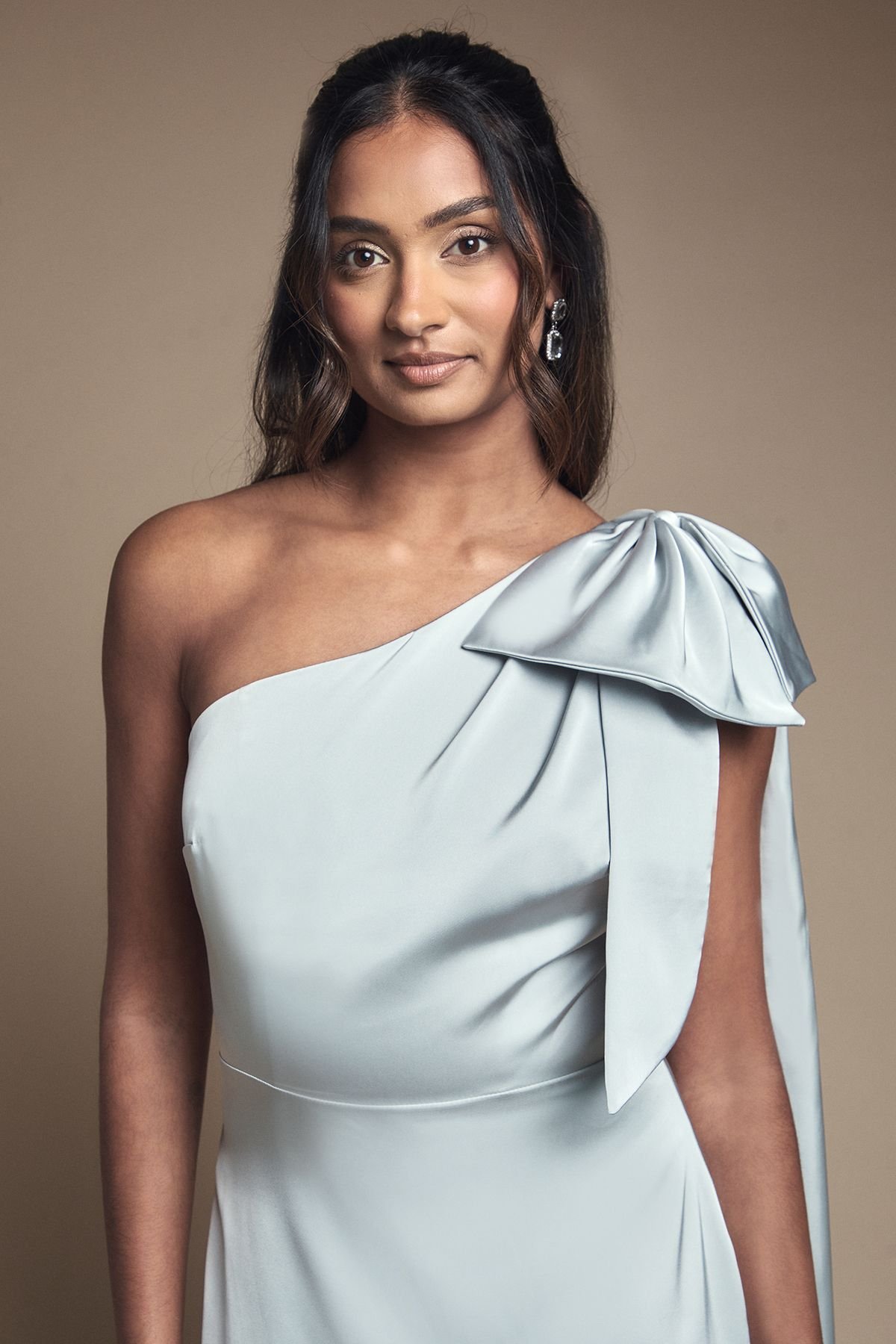 Coast Coast Women's Bow & Drape Detail One Shoulder Satin Bridesmaid Dress in Sage - 4