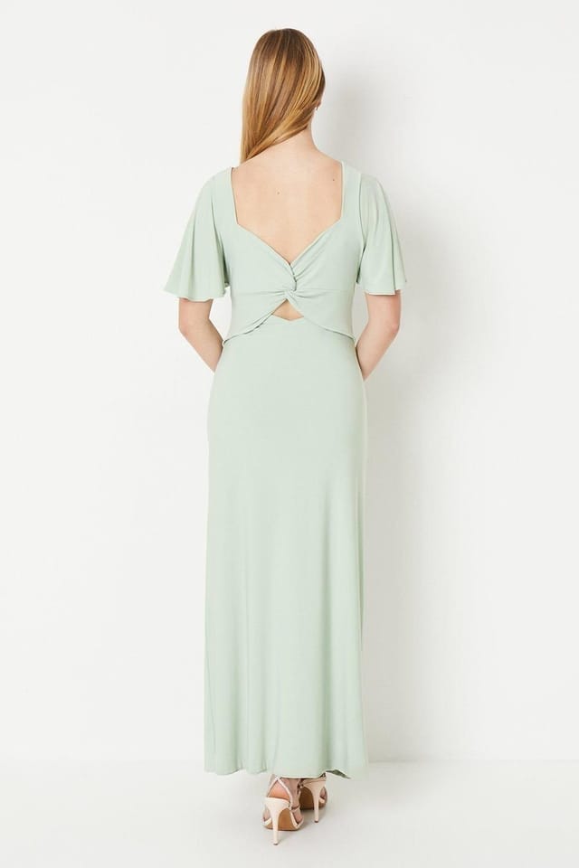 Debut London Debut London Women's by Coast Angel Sleeve Twist Back Jersey Bridesmaid Dress in Sage - 3