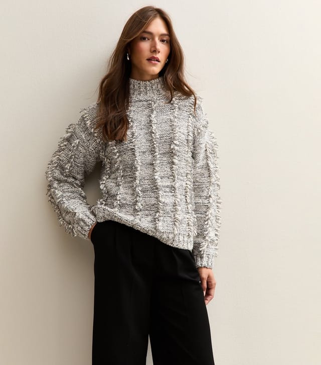 New Look Women's Grey Fringe Trim High Neck Jumper New Look - 2