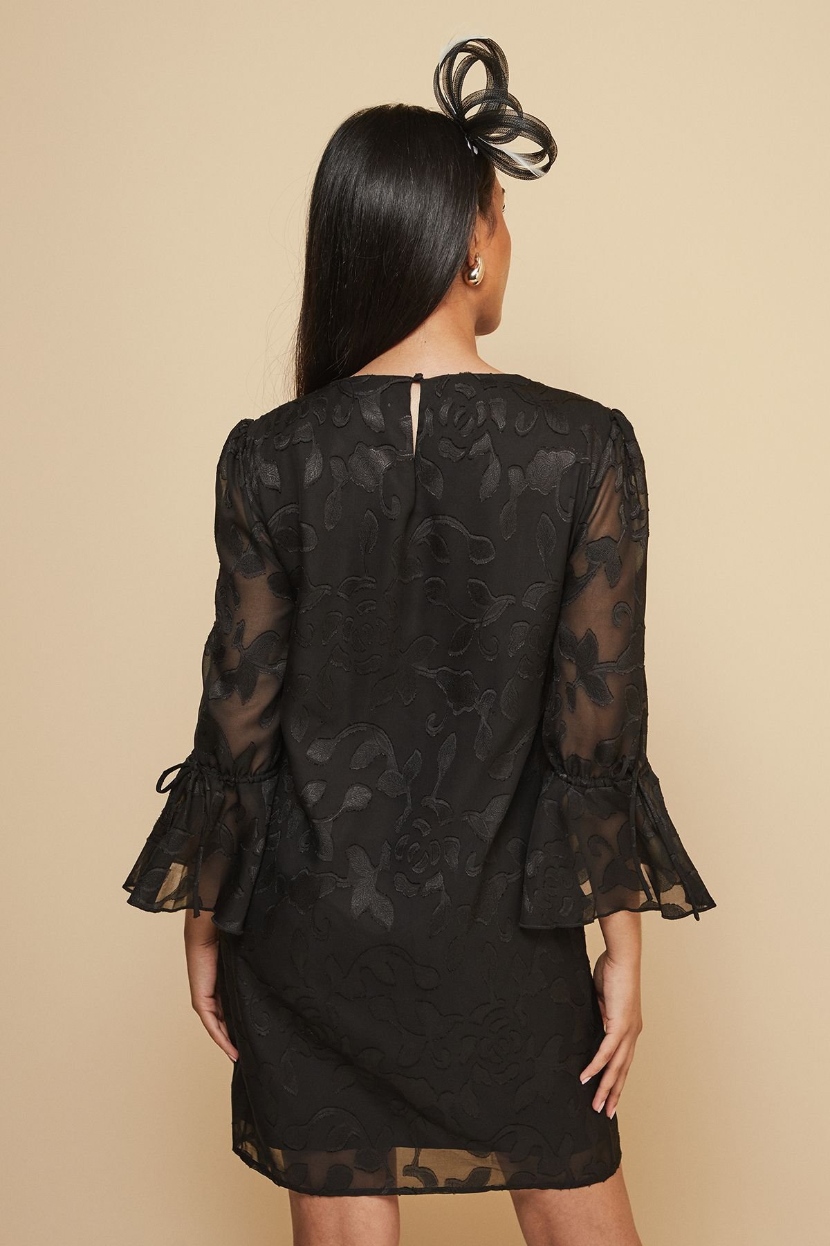 Wallis Wallis Women's Petite Floral Jacquard Ruffle Shift Dress in Black - 4