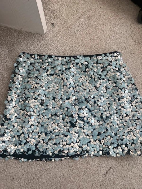 ASOS ASOS Design embellished mix sequin a-line skirt blue/silver size 12 - viral holiday party