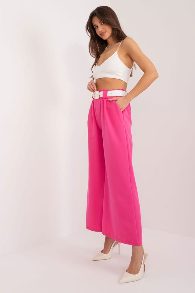 Love Lace Love Lace Women's High Waist Palazzo Trousers with Belt Pockets in Pink - 2