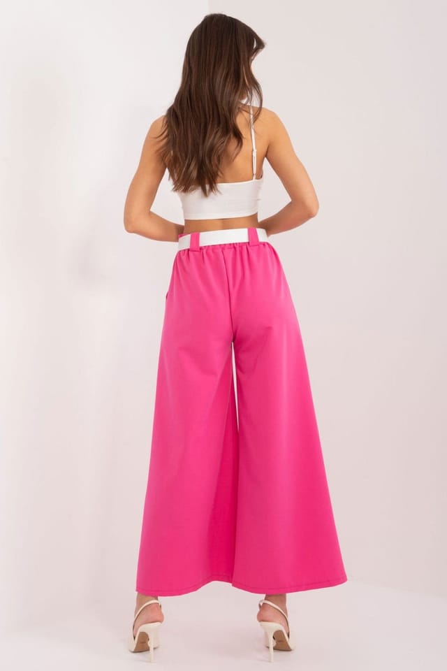 Love Lace Love Lace Women's High Waist Palazzo Trousers with Belt Pockets in Pink - 3
