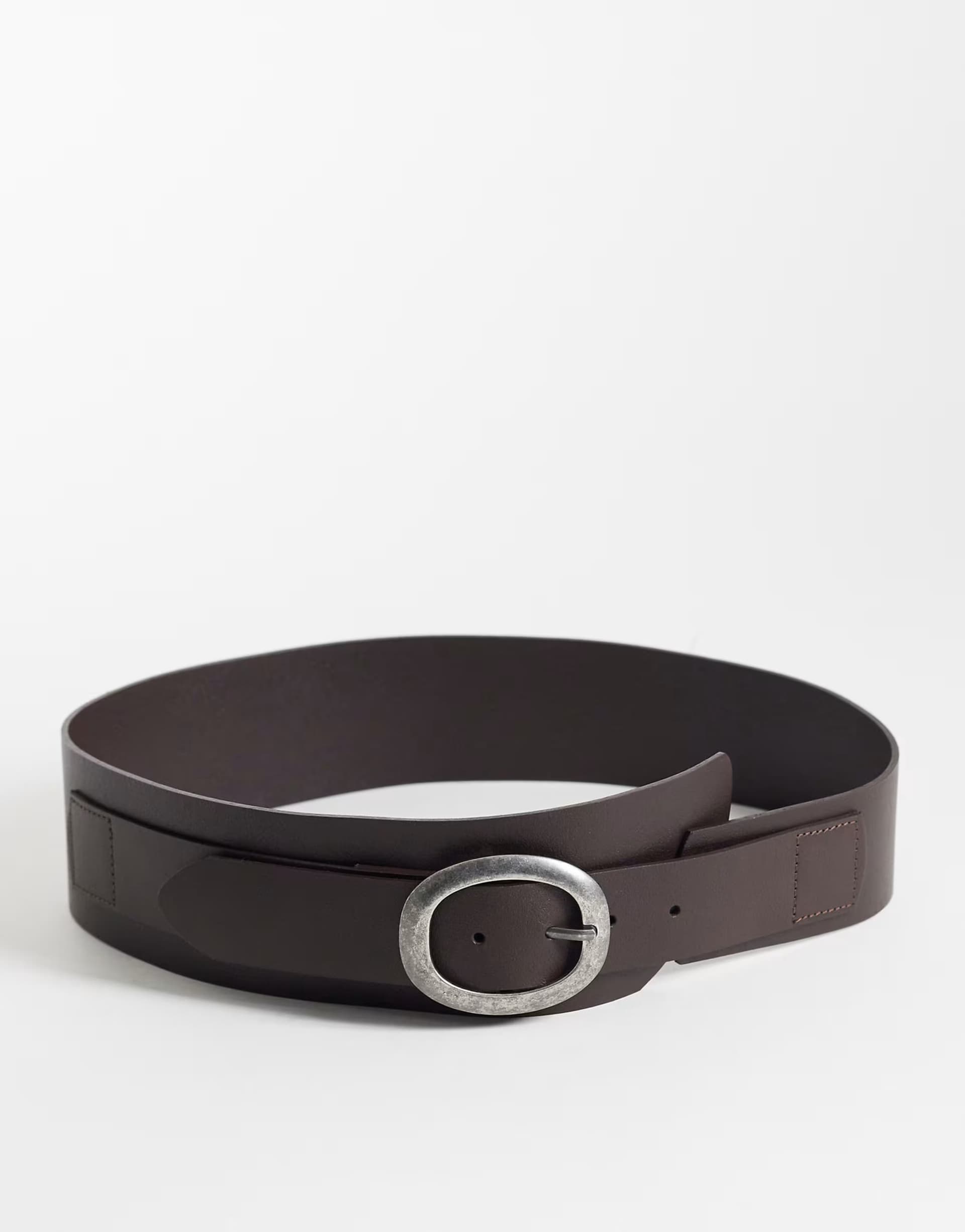 ASOS ASOS Dark Brown Leather Wide Belt with Silver Buckle