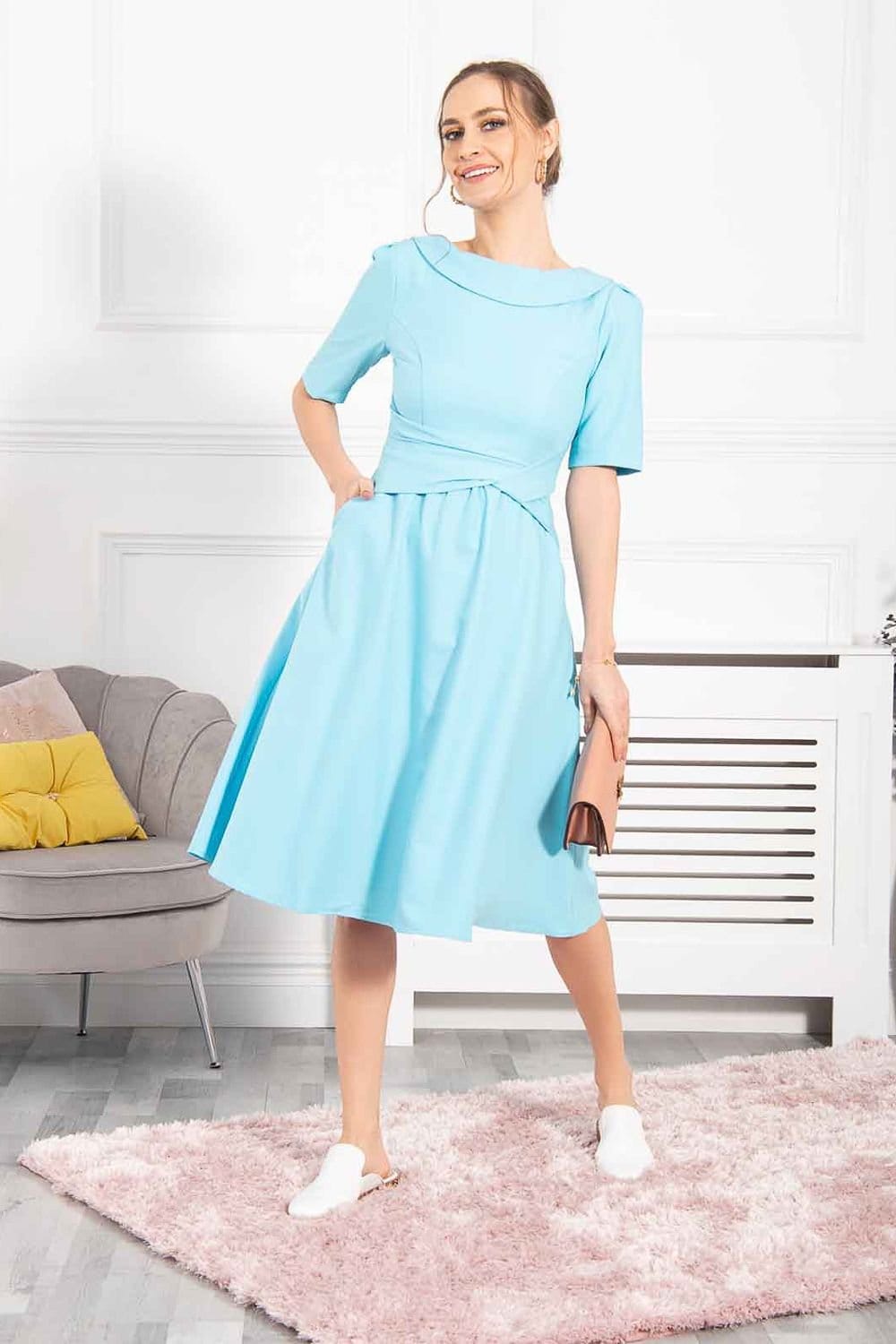 Jolie Moi Jolie Moi Women's Anica Fold Neck Dress in Blue - 4