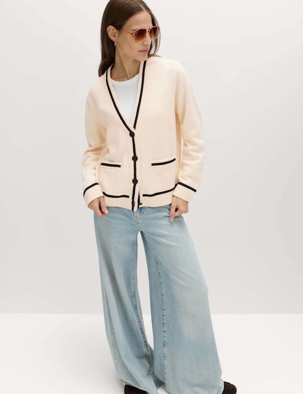 Marks & Spencer M&S Cotton Rich Pocket Detail Cardigan Vanilla - 3