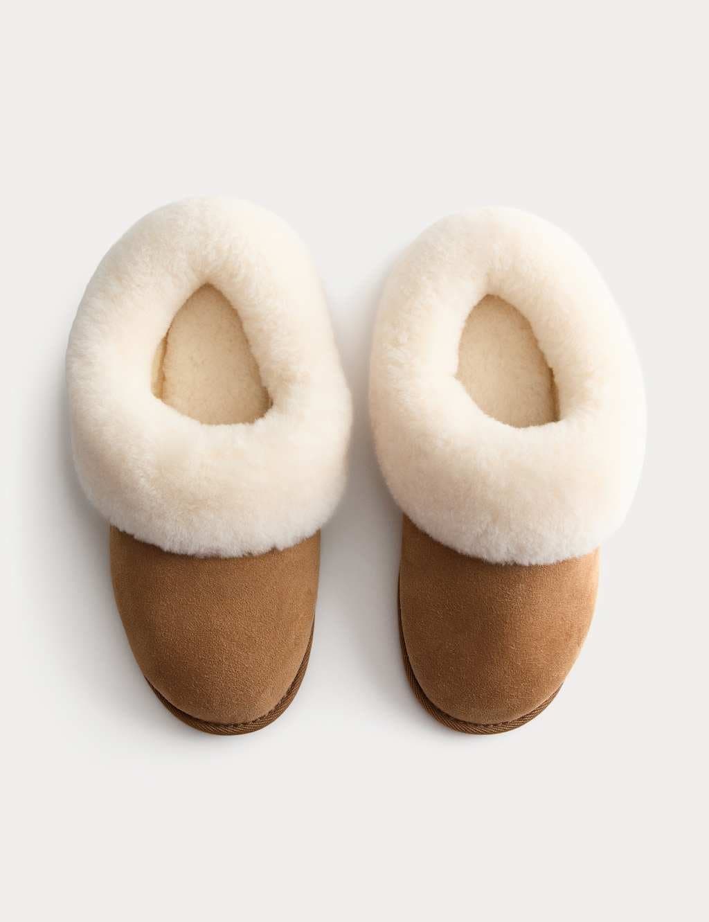 Marks & Spencer M&S Suede Shearling Lined Mule Slippers Chestnut