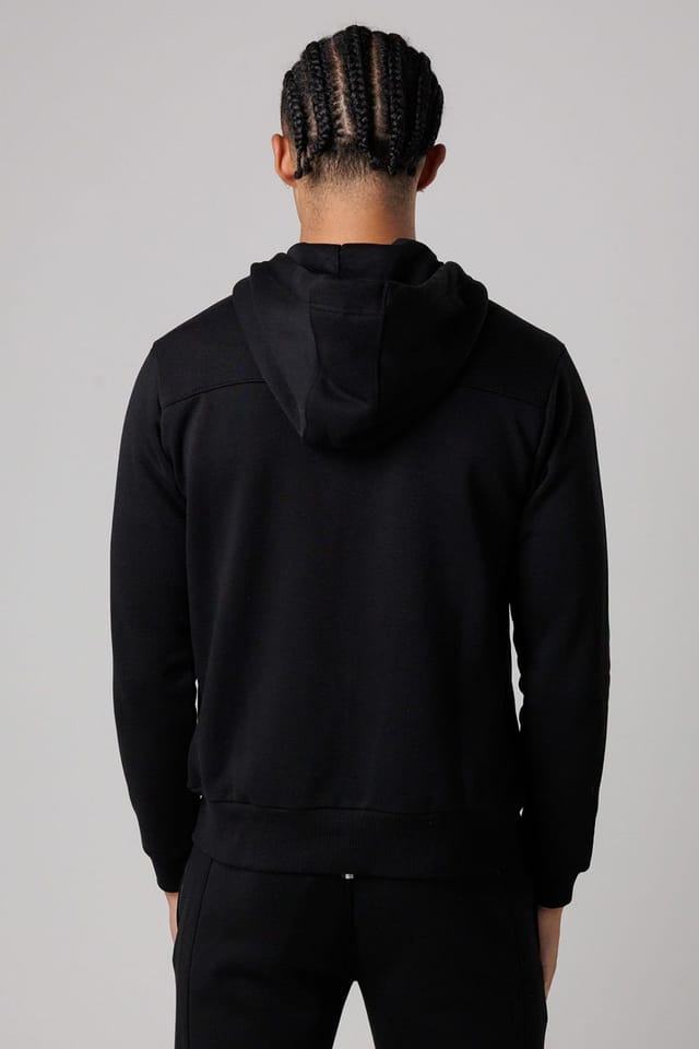 Santa Barbara Polo & Racquet Club Santa Barbara Polo & Racquet Club Men's Cotton Rich Zip Through Hoodie with Drawstring & Side Pockets in Black - 2