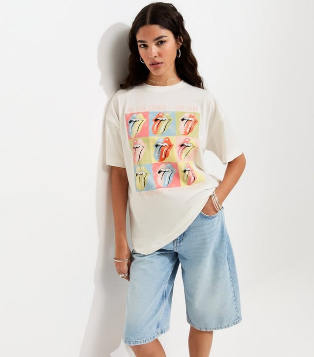 New Look Women's White Rolling Stones Print Oversized T-Shirt New Look - 2
