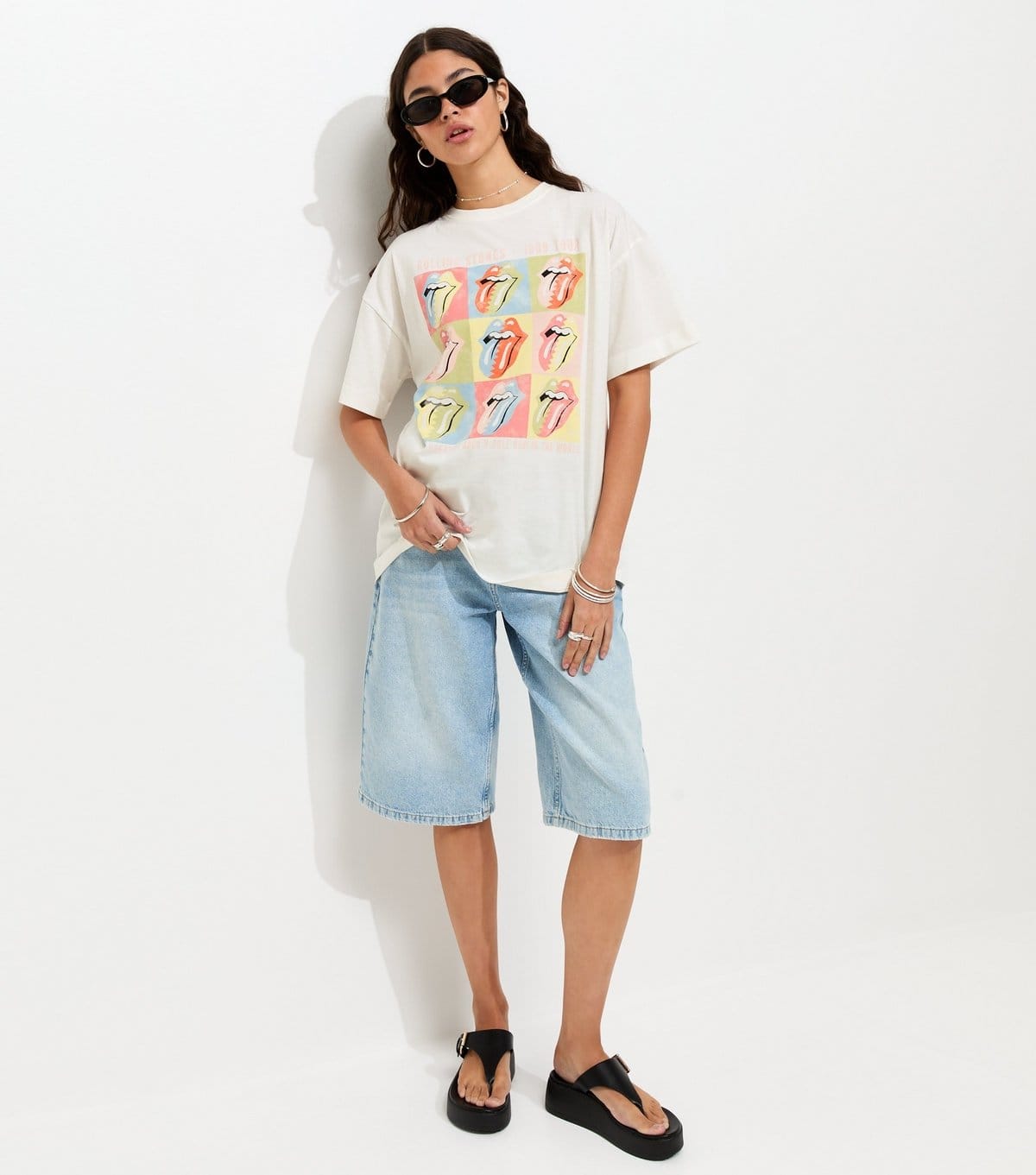 New Look Women's White Rolling Stones Print Oversized T-Shirt New Look - 4