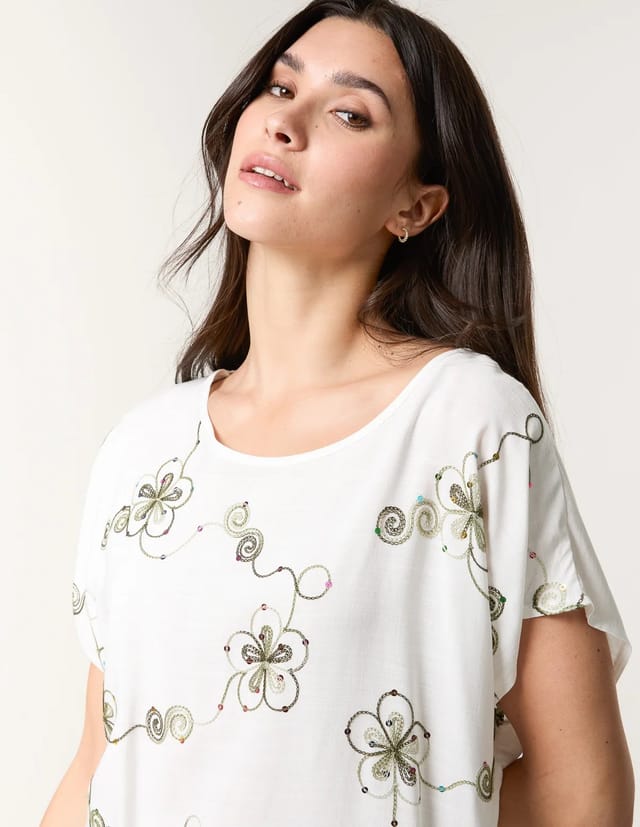 Blue Vanilla Embroidered Flower Top - 2