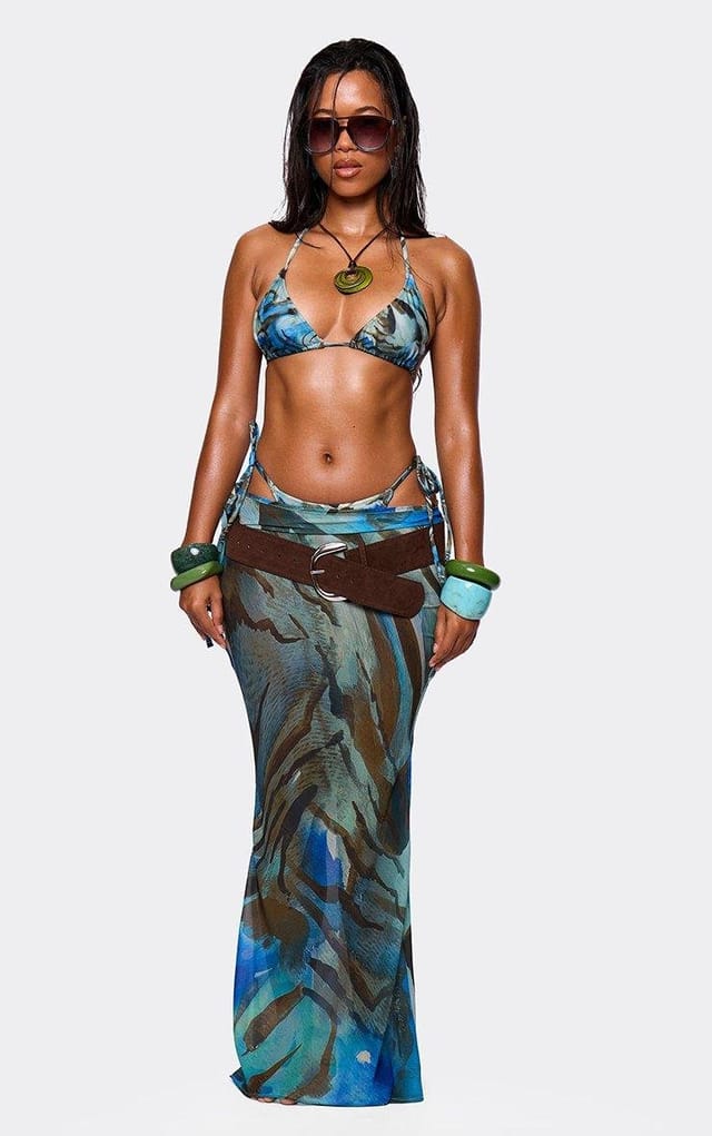 EGO Maxi Beach Skirt In Blue Abstract Print, Women's Size UK L - 2