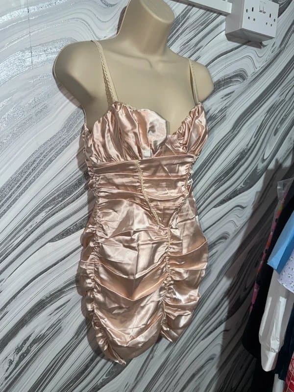 ASOS Design ASOS Design Champagne Satin Ruched Mini Dress | Size UK 8 | NWOT – Small Mark