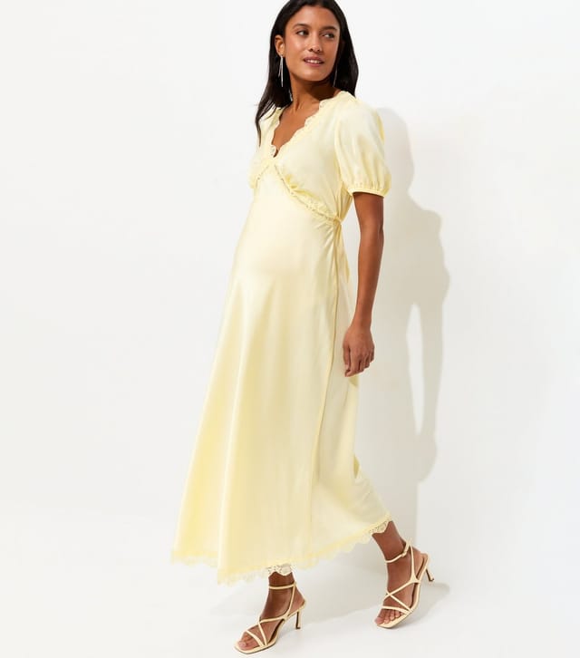 New Look Women's Maternity Yellow Lace Trimmed Satin Midi Tea Dress New Look - 2