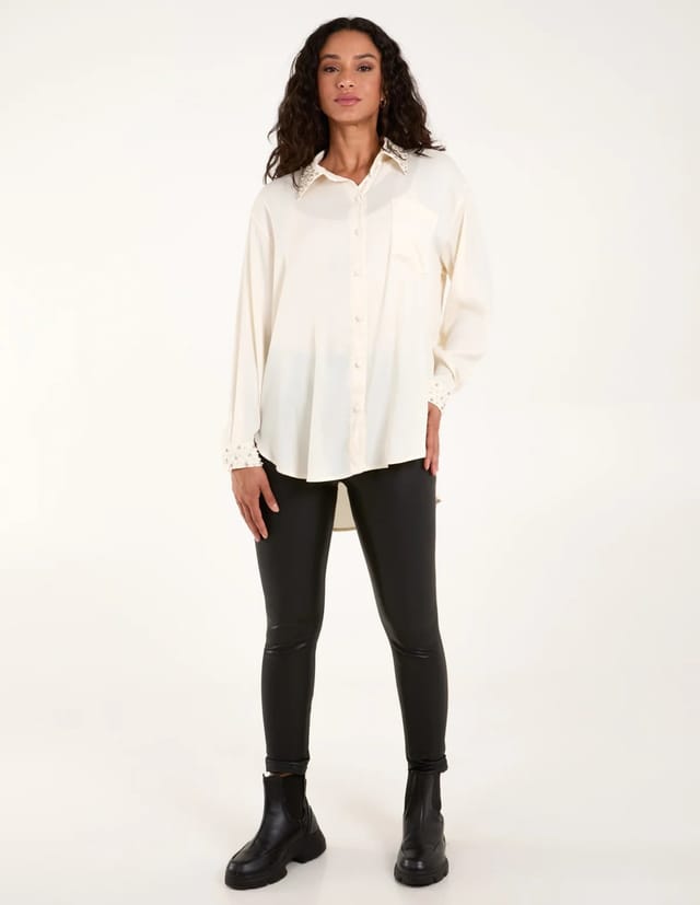 Blue Vanilla Embellished Collar & Cuff Satin Shirt - 3