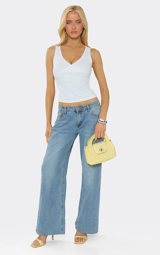 EGO Sleeveless Plunge Wrap Front Top In White, Women's Size UK 6 - 2