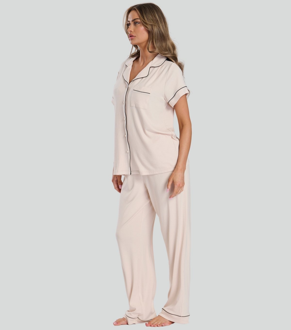 Loungeable Women's Mink Ribbed Shirt and Trousers Pyjama Set Loungeable New Look - 4