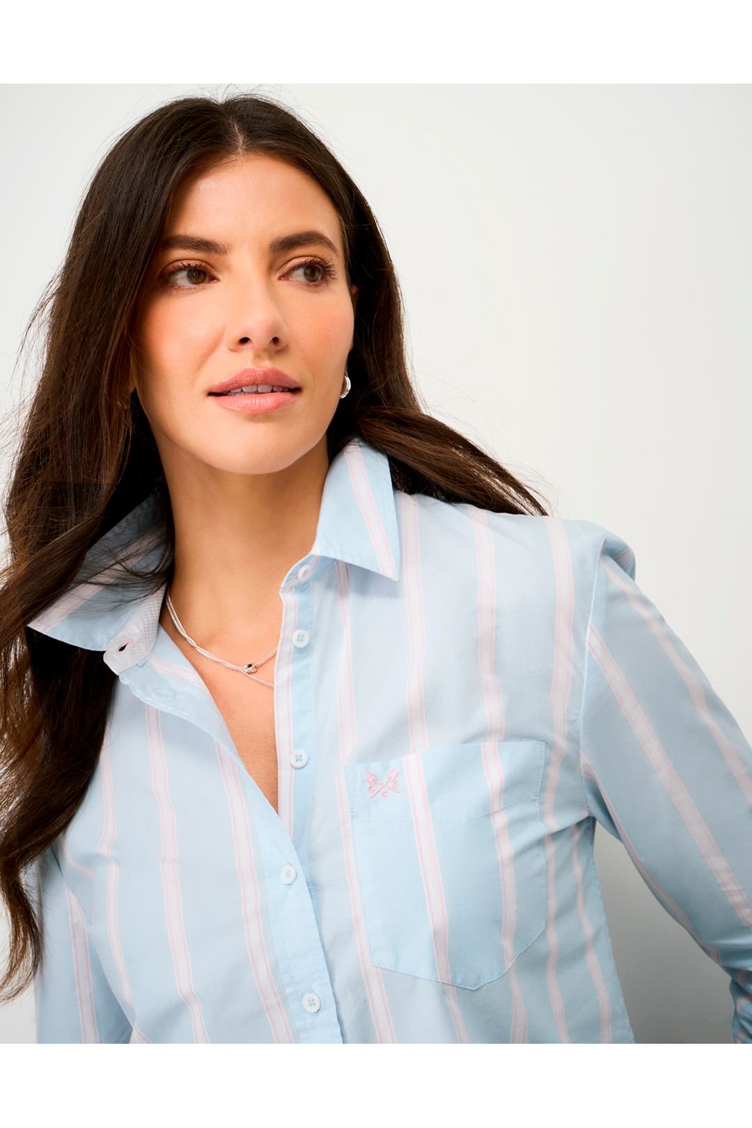 Crew Clothing Crew Clothing Women's Relaxed Fit Poplin Shirt White Blue - 3