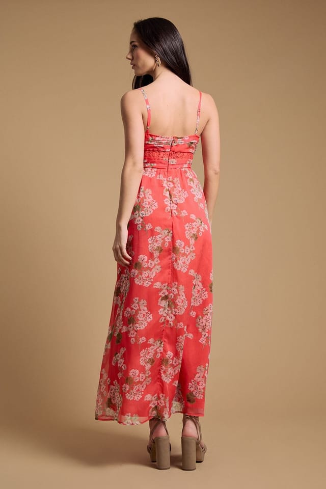 Oasis Oasis Women's Lace Panelled Waist Pleated Maxi Dress in Orange - 3