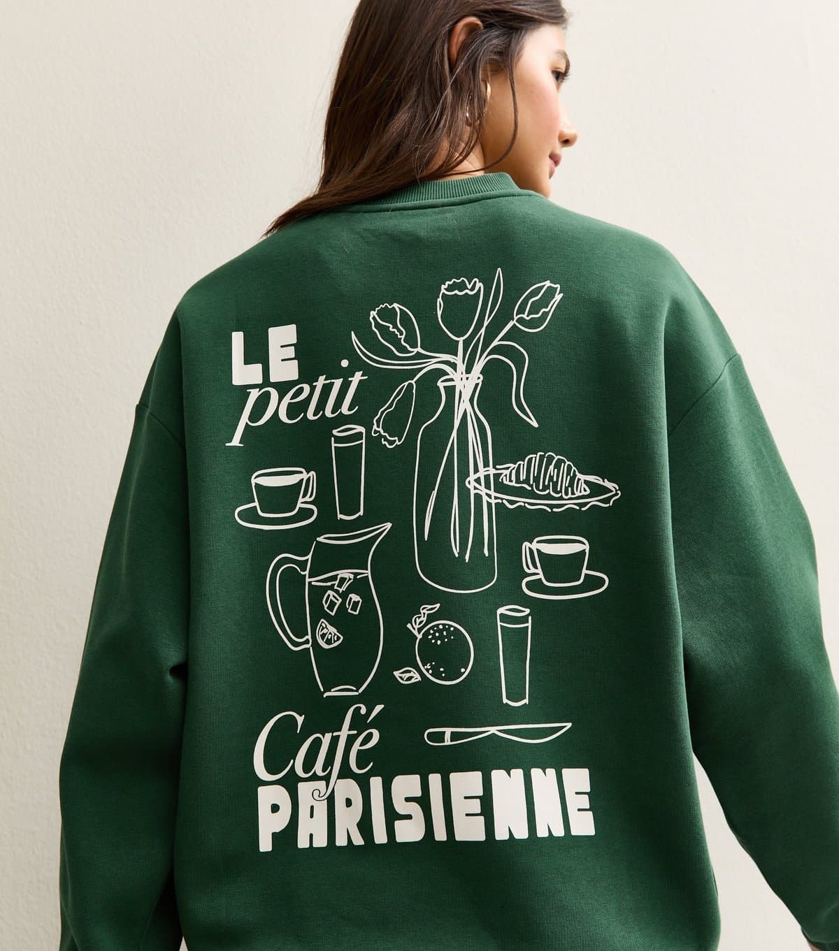 New Look Women's Green Le Petit Cafe Logo Print Sweatshirt New Look