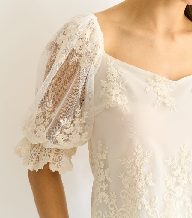 Gini London Women's White Embroidered Scallop Lace Top Gini London New Look - 2