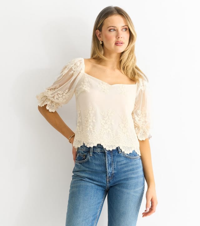 Gini London Women's White Embroidered Scallop Lace Top Gini London New Look - 3