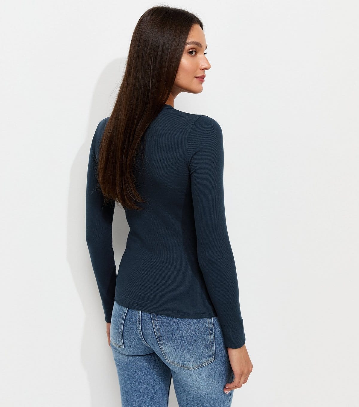 New Look Women's Navy Cotton Rich Ribbed Crew Neck Long Sleeve Top New Look - 4