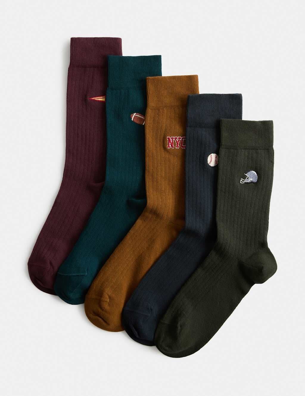 Marks & Spencer M&S 5 Pack Cool & Fresh™ Varsity Socks Multi