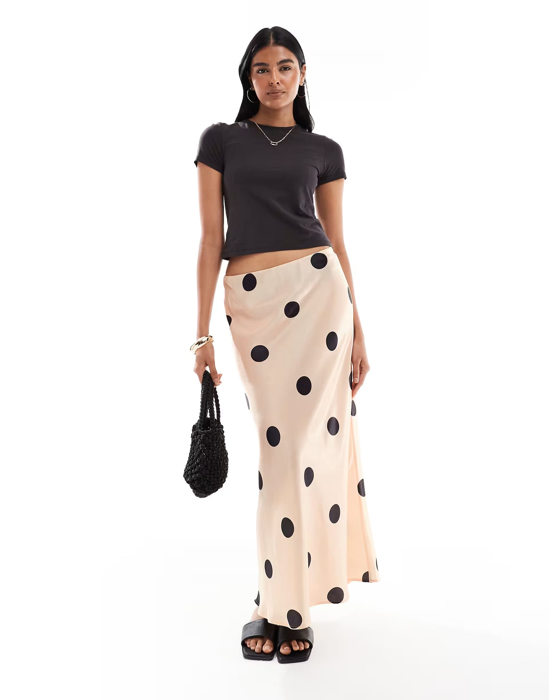 ASOS ASOS DESIGN low rise satin maxi skirt in polka dot