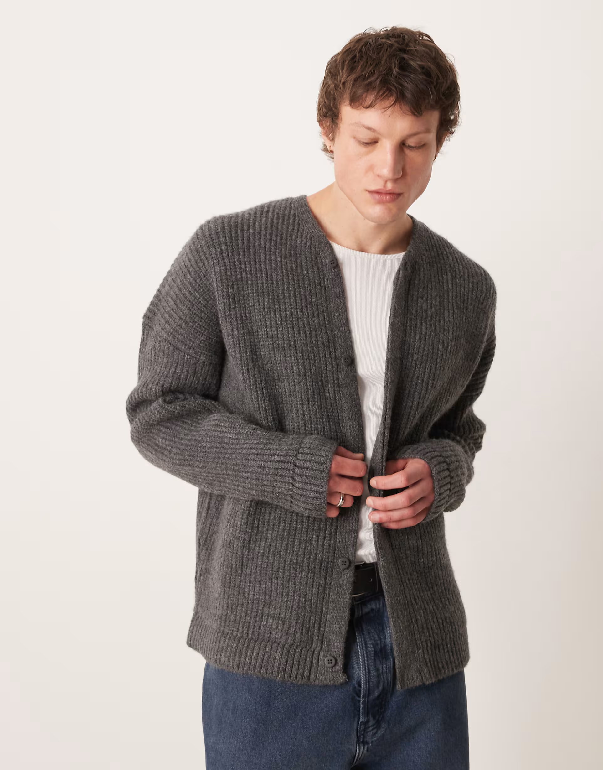 ASOS ASOS DESIGN oversized knitted ribbed cardigan in grey - 1