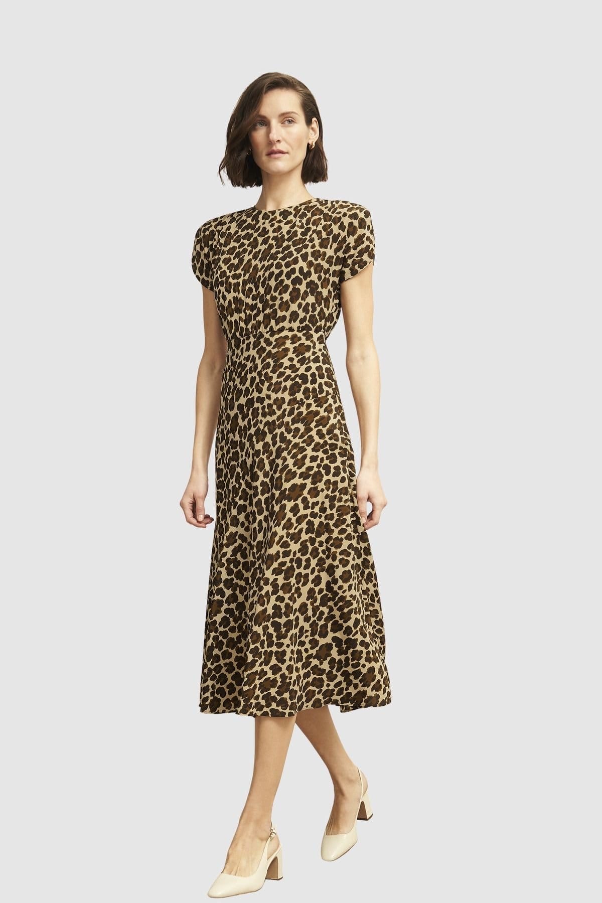 Hobbs London Leopard Print Silk Midi Dress In Fawn