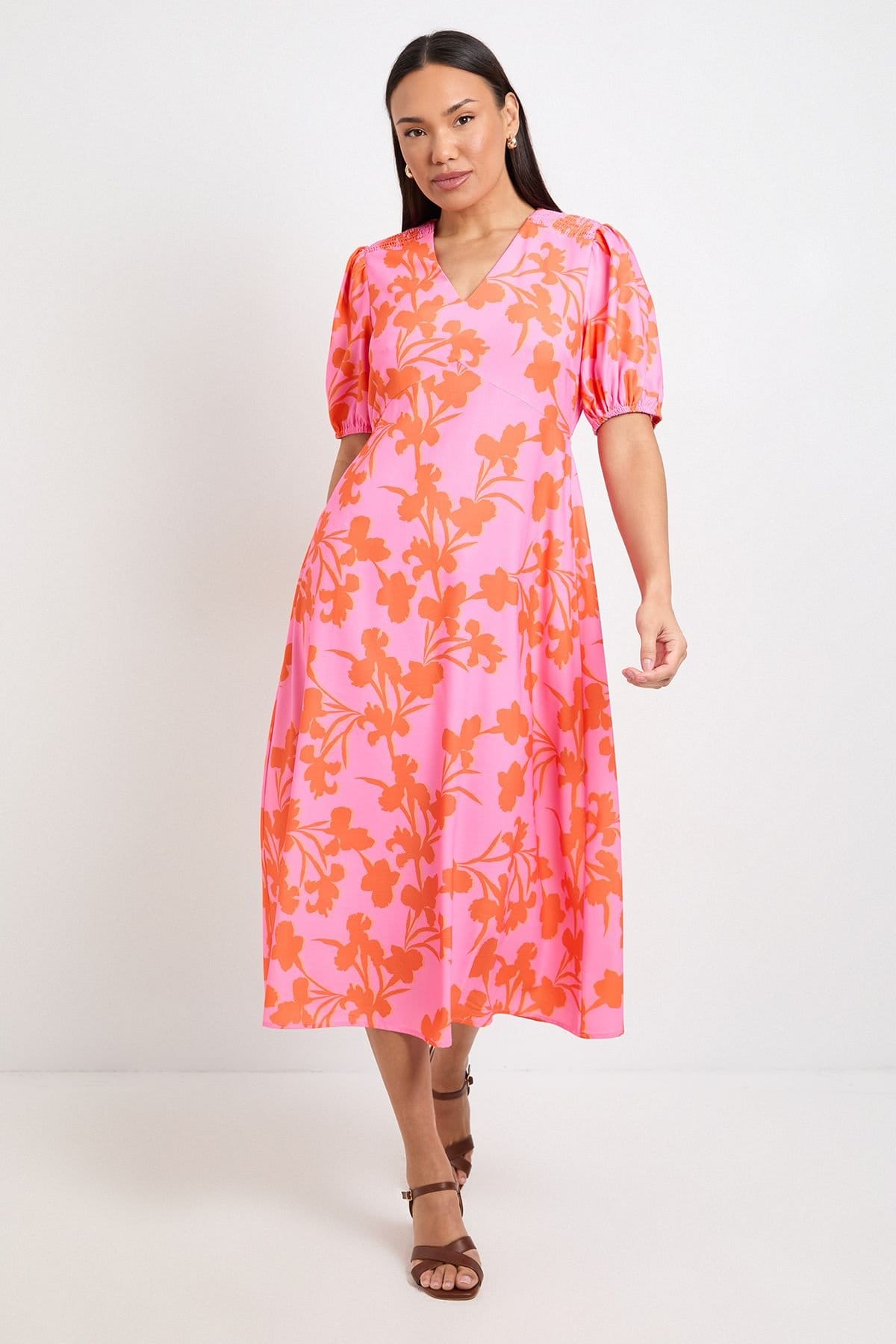Wallis Wallis Women's Floral Ruched Midi Dress in Pink - 1
