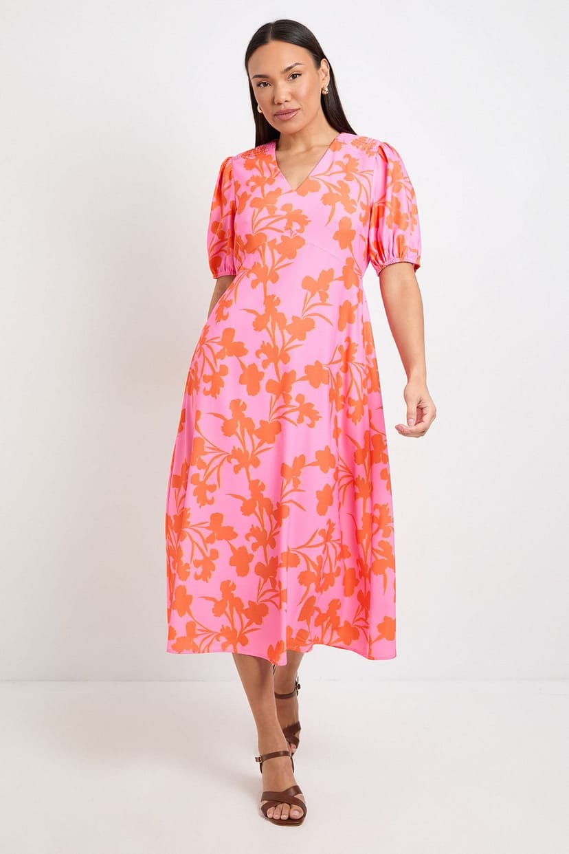 Wallis Wallis Women's Floral Ruched Midi Dress in Pink - 1