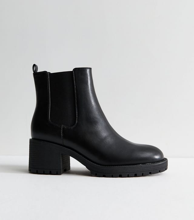 New Look Women's Black Faux Leather Block Heel Chelsea Ankle Boots Vegan New Look - 3