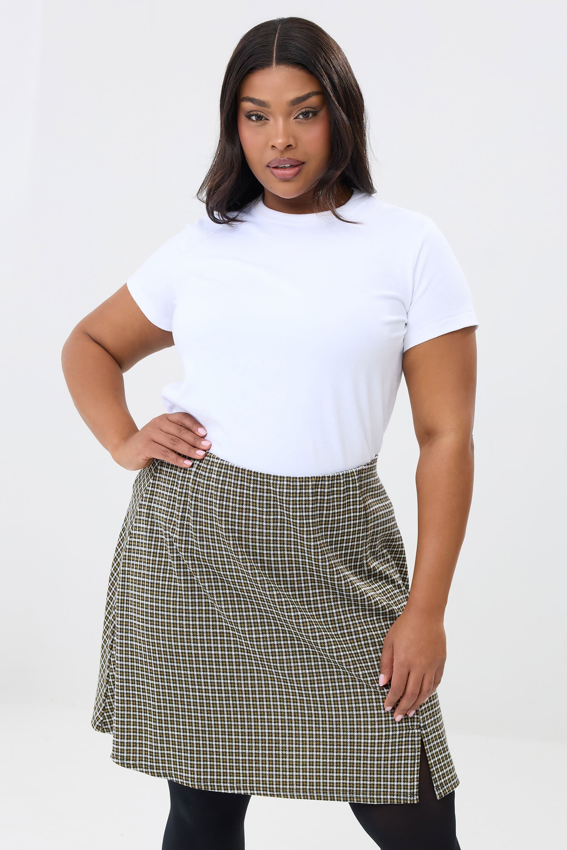 Yours Plus Size Green Check Mini Skirt