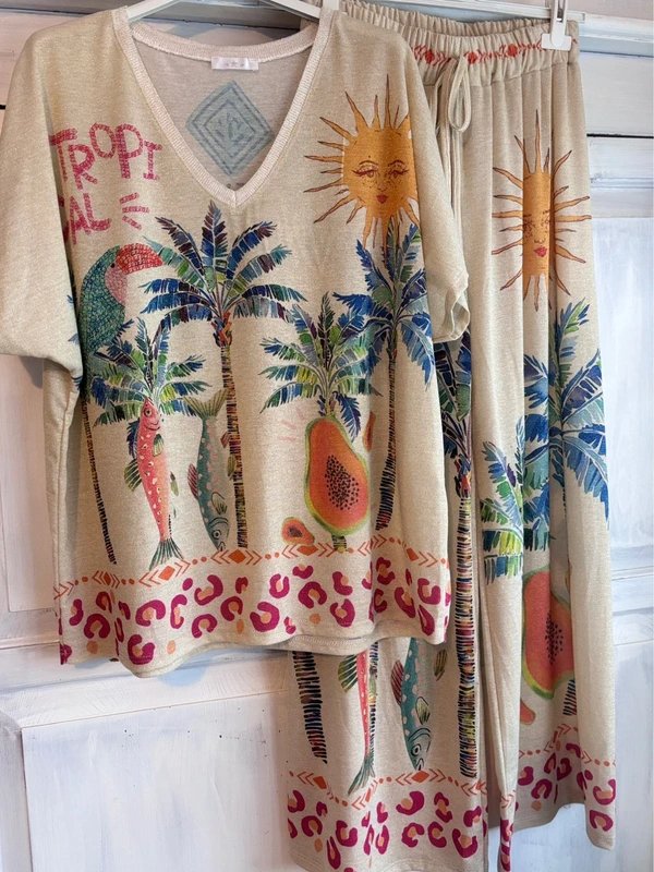 M-Made in Italy Top and trousers Sun palm 2 piece set shimmery one size - 1