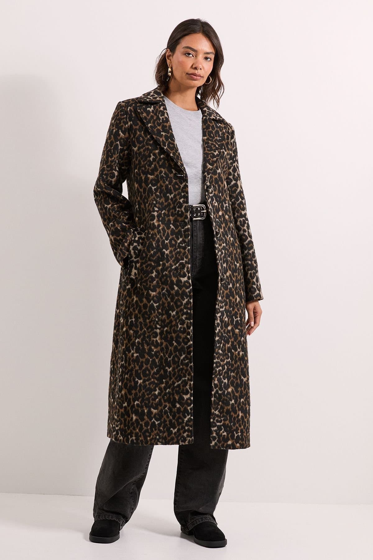 Dorothy Perkins Dorothy Perkins Women's Leopard Animal Wool Midi Coat