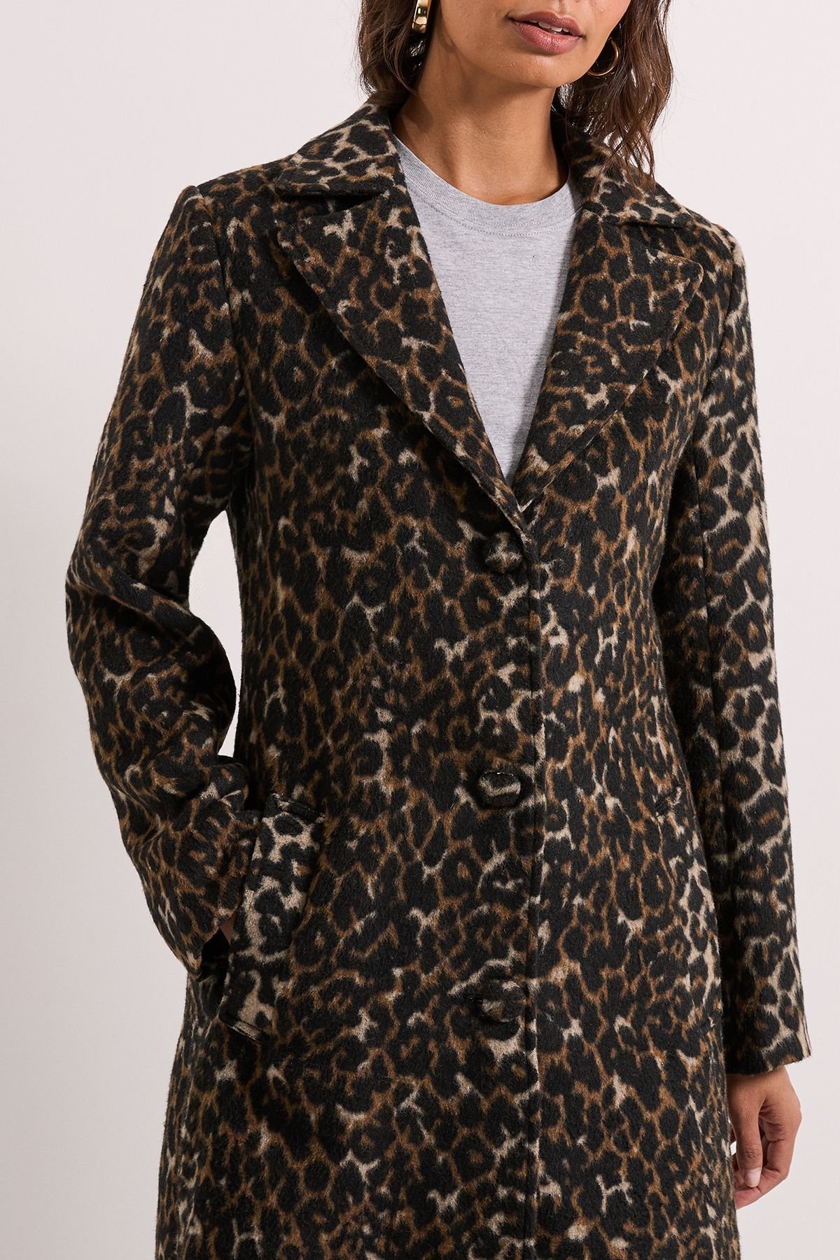 Dorothy Perkins Dorothy Perkins Women's Leopard Animal Wool Midi Coat - 4